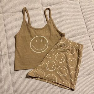 American Eagle Outfitters Tan Smiley Pajama Lounge Set